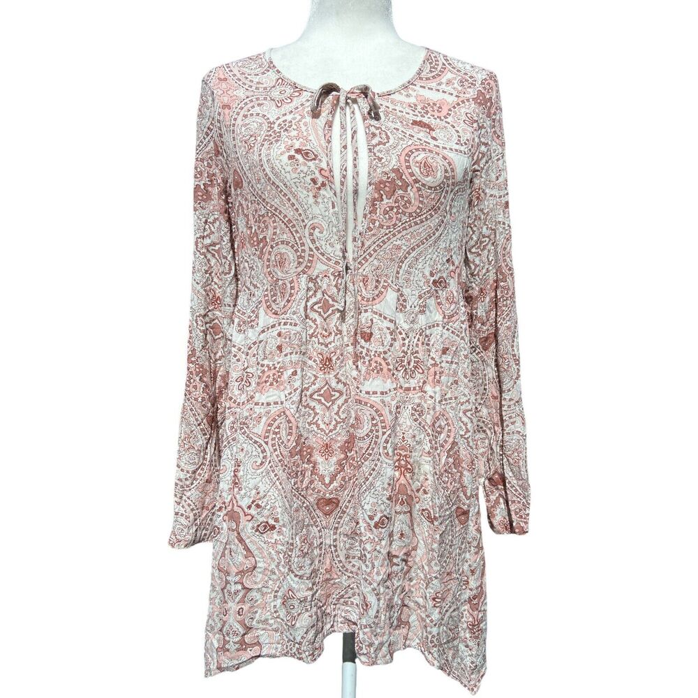 ANTHROPOLOGIE Dress Sz S Lilka Paisley Print Red Pink White Long Sleeve